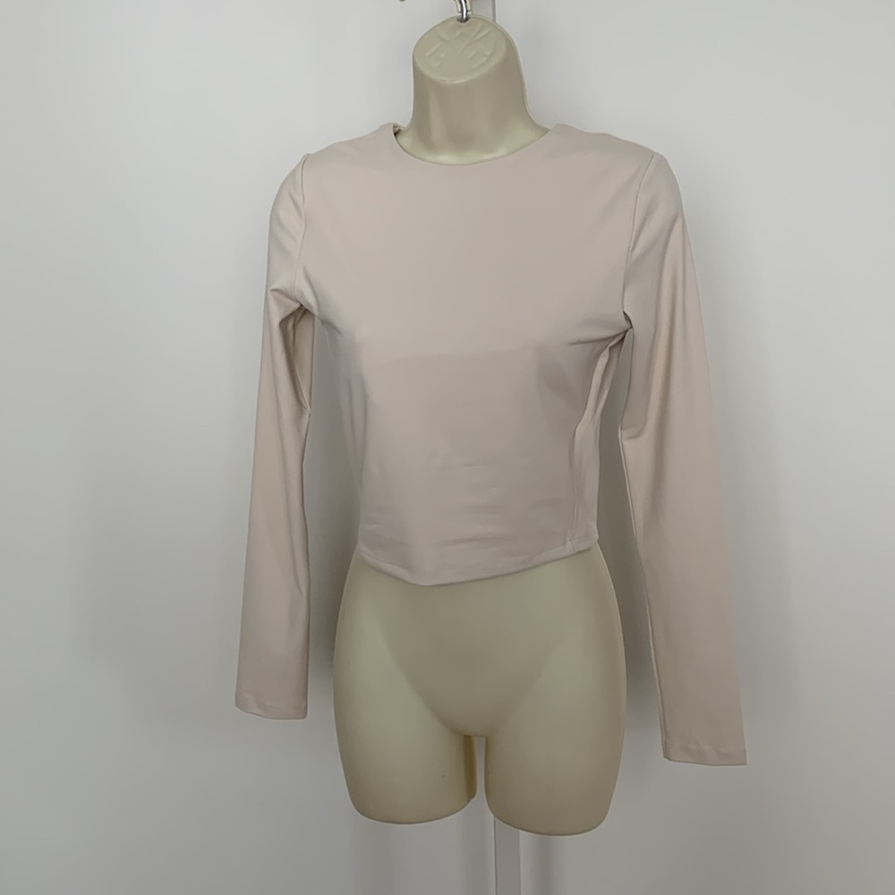 Susana Monaco long sleeve top shirt blouse jersey knit Blanched Almond Tan new M